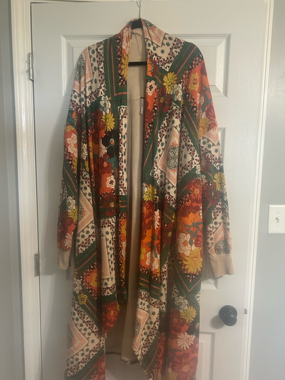 Rare, Free People Boho Floral Long Open-Front Cardigan
